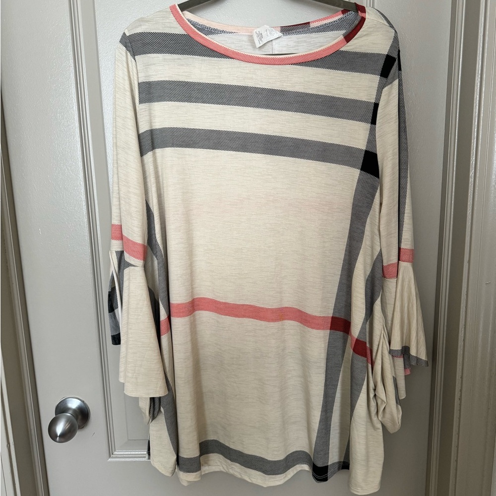 Bell Sleeve Plaid Top